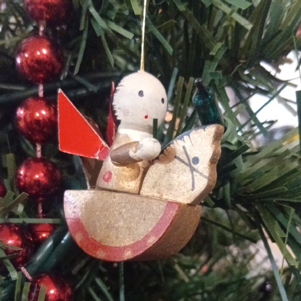 Handcrafted Angel Ornament with Red and Gold Accents